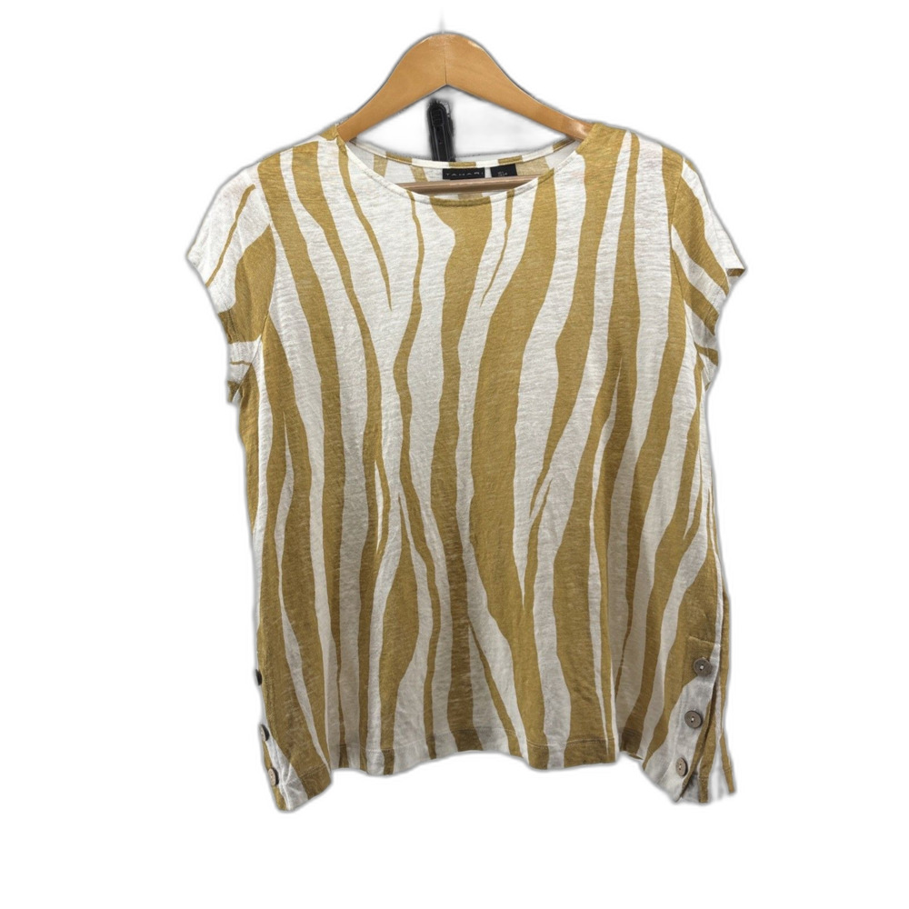 Tahari 100% Linen Zebra Print Shirt Sz L Yellow And Cream